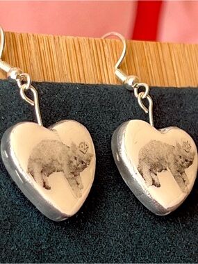 Princess Kitten Heart Earrings | Crown Cat Charm | White Polymer Clay